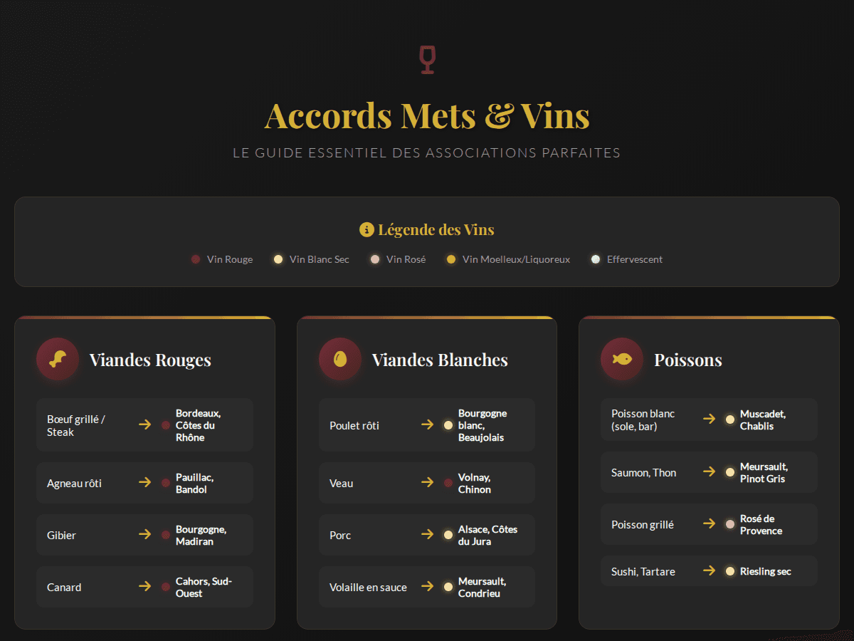 Infographie récapitulative : Accords Mets et Vins : Le Guide Complet pour Ne Jamais Se Tromper (2025)