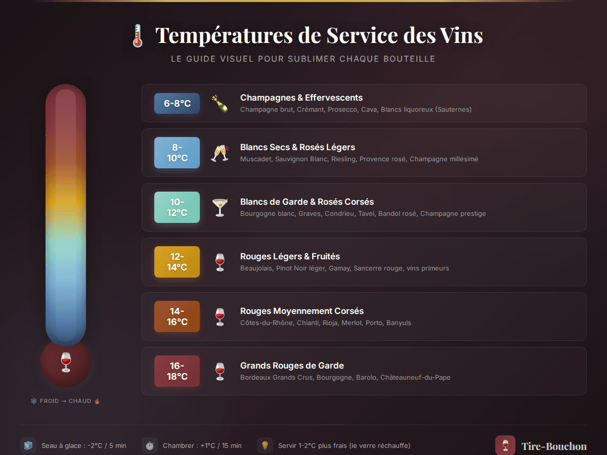 Infographie récapitulative : Température de Service du Vin : Le Tableau Simple (2026)