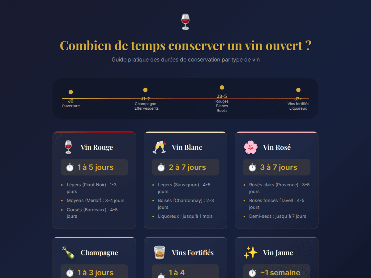Infographie récapitulative : Comment Conserver un Vin Après Ouverture : Guide Complet 2025